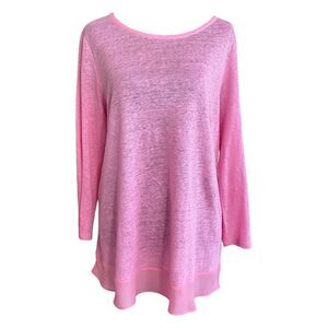 Ralph Lauren Women Tunic Top M Pink Linen Knit Round Neck Pullover Barbiecore